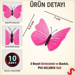 3D Baskılı PVC Kelebek SüS, 7,5 cm x 10 Adet - Pembe