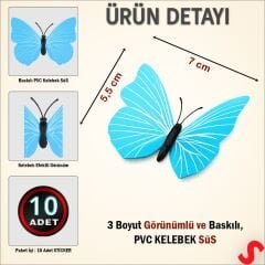3D Baskılı PVC Kelebek SüS, 7,5 cm x 10 Adet - Mavi