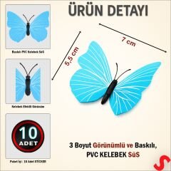 3D Baskılı PVC Kelebek SüS, 7,5 cm x 10 Adet - Mavi