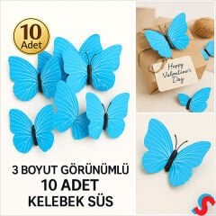 3D Baskılı PVC Kelebek SüS, 7,5 cm x 10 Adet - Mavi