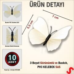 3D Baskılı PVC Kelebek SüS, 7,5 cm x 10 Adet - Beyaz