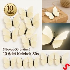 3D Baskılı PVC Kelebek SüS, 7,5 cm x 10 Adet - Beyaz