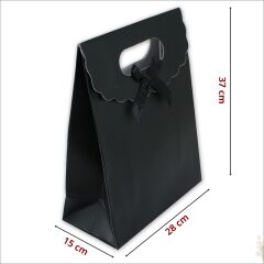 El Geçmeli Karton Çanta 38 x 27 x 15 cm, Siyah - 1 Adet