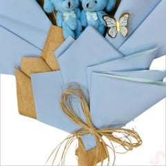 9 Pelüş Ayıcıklı ve Led Işıklı Buket, 57cm x 45cm - Mavi