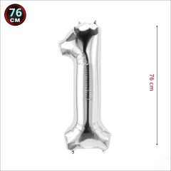 1 Yaş Rakam Gümüş Folyo Balon - 76 cm