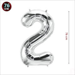 2 Yaş Rakam Gümüş Folyo Balon - 76 cm