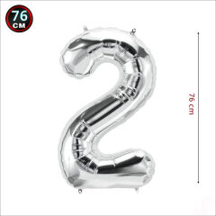 2 Yaş Rakam Gümüş Folyo Balon - 76 cm