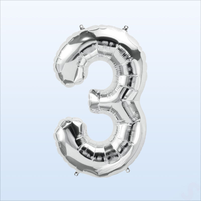 3 Yaş Rakam Gümüş Folyo Balon - 76 cm