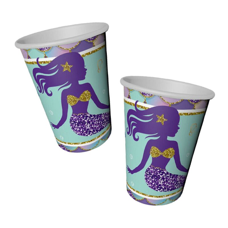 Pırıltılı Deniz Kızı Karton Bardak - 8 Adet