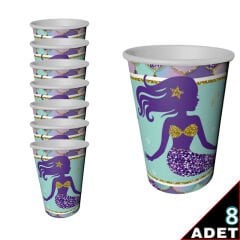 Pırıltılı Deniz Kızı Karton Bardak - 8 Adet