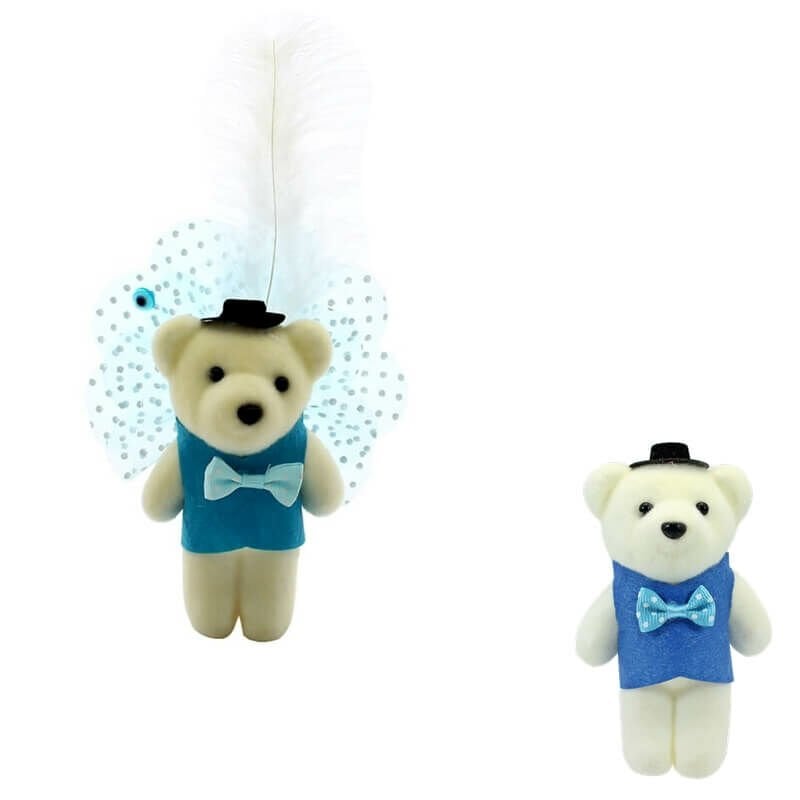 Süslü Minik Ayıcık Süs, 11cm x 6cm - 1 Adet Mavi