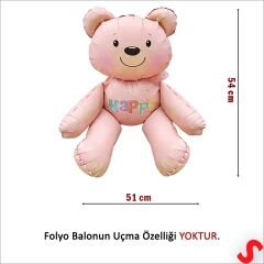 Oturan Ayıcık Folyo Balon, 54 cm x 51 cm - Pembe