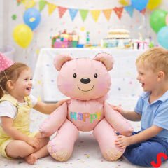 Oturan Ayıcık Folyo Balon, 54 cm x 51 cm - Pembe