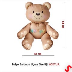 Oturan Ayıcık Folyo Balon, 54 cm x 51 cm - Karamel