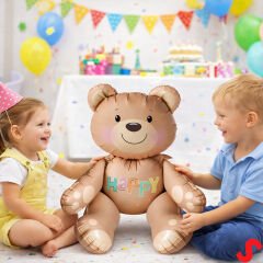 Oturan Ayıcık Folyo Balon, 54 cm x 51 cm - Karamel