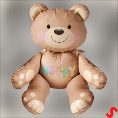 Oturan Ayıcık Folyo Balon, 54 cm x 51 cm - Karamel