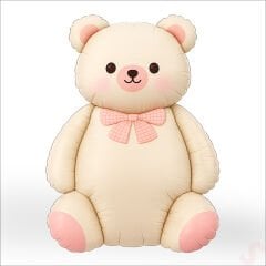 Papyonlu Ayıcık Folyo Balon, 90 cm x 65 cm - Krem