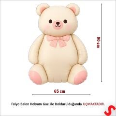 Papyonlu Ayıcık Folyo Balon, 90 cm x 65 cm - Krem