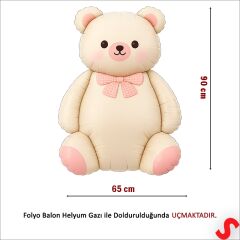 Papyonlu Ayıcık Folyo Balon, 90 cm x 65 cm - Krem