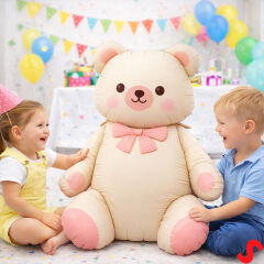Papyonlu Ayıcık Folyo Balon, 90 cm x 65 cm - Krem