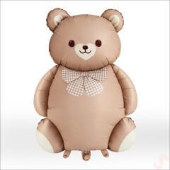 Papyonlu Ayıcık Folyo Balon, 90 cm x 65 cm - Karamel