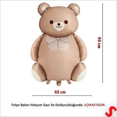 Papyonlu Ayıcık Folyo Balon, 90 cm x 65 cm - Karamel