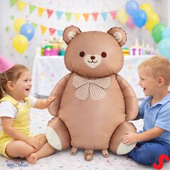 Papyonlu Ayıcık Folyo Balon, 90 cm x 65 cm - Karamel