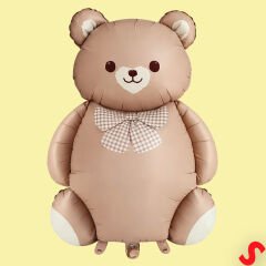 Papyonlu Ayıcık Folyo Balon, 90 cm x 65 cm - Karamel