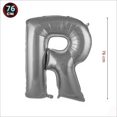R Harf Gümüş Folyo Balon - 76 cm