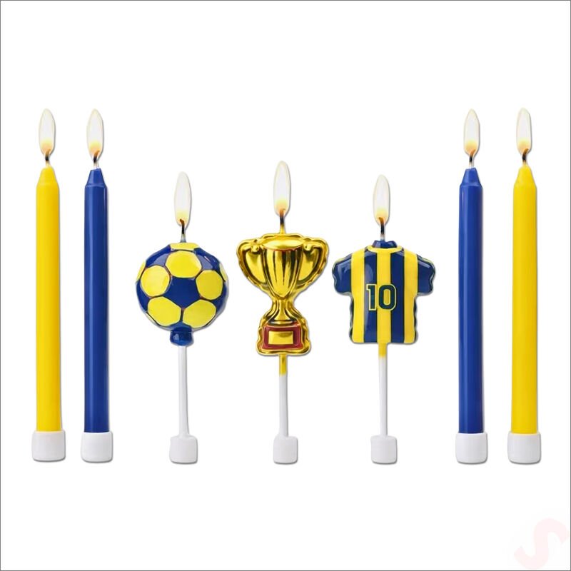 Sarı Lacivert Futbol Temalı 7 Parça Doğum Günü Mum Seti