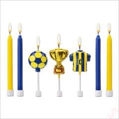 Sarı Lacivert Futbol Temalı 7 Parça Doğum Günü Mum Seti