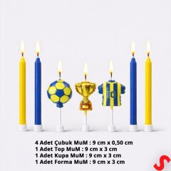 Sarı Lacivert Futbol Temalı 7 Parça Doğum Günü Mum Seti