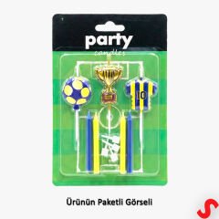 Sarı Lacivert Futbol Temalı 7 Parça Doğum Günü Mum Seti