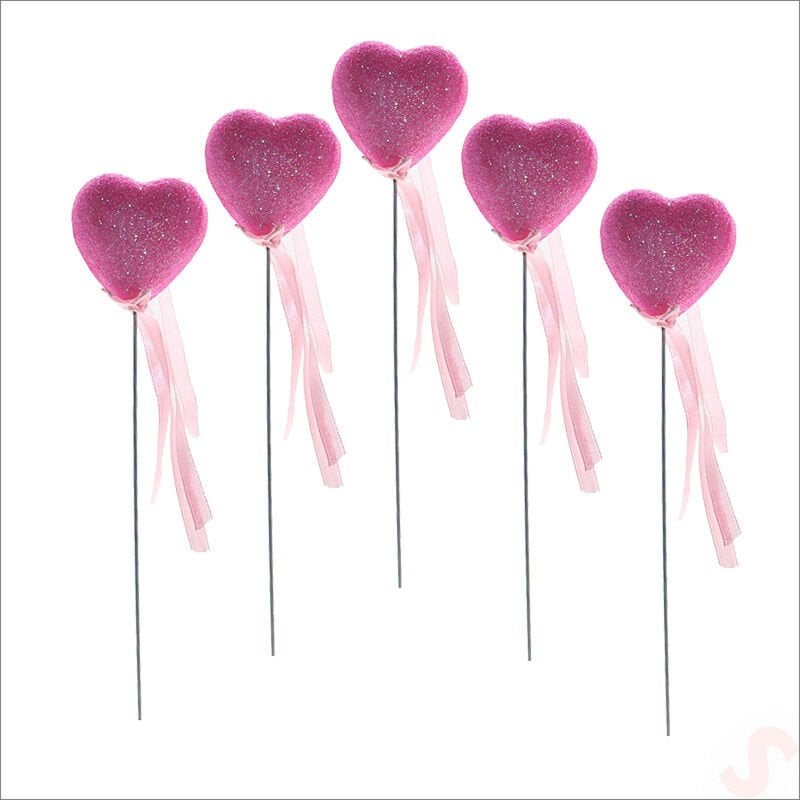 Pembe Simli Kalp Çubuk, 25 cm x 4,5 cm - 10 Adet
