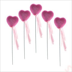 Pembe Simli Kalp Çubuk, 25 cm x 4,5 cm - 10 Adet
