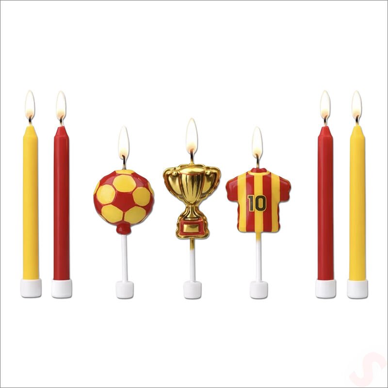Sarı Kırmızı Futbol Temalı 7 Parça Doğum Günü Mum Seti