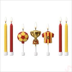 Sarı Kırmızı Futbol Temalı 7 Parça Doğum Günü Mum Seti