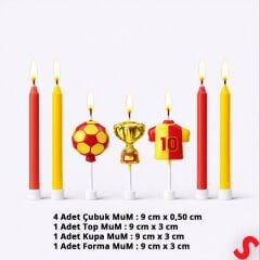 Sarı Kırmızı Futbol Temalı 7 Parça Doğum Günü Mum Seti