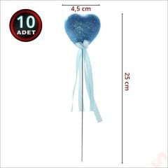 Mavi Simli Kalp Çubuk, 25 cm x 4,5 cm - 10 Adet