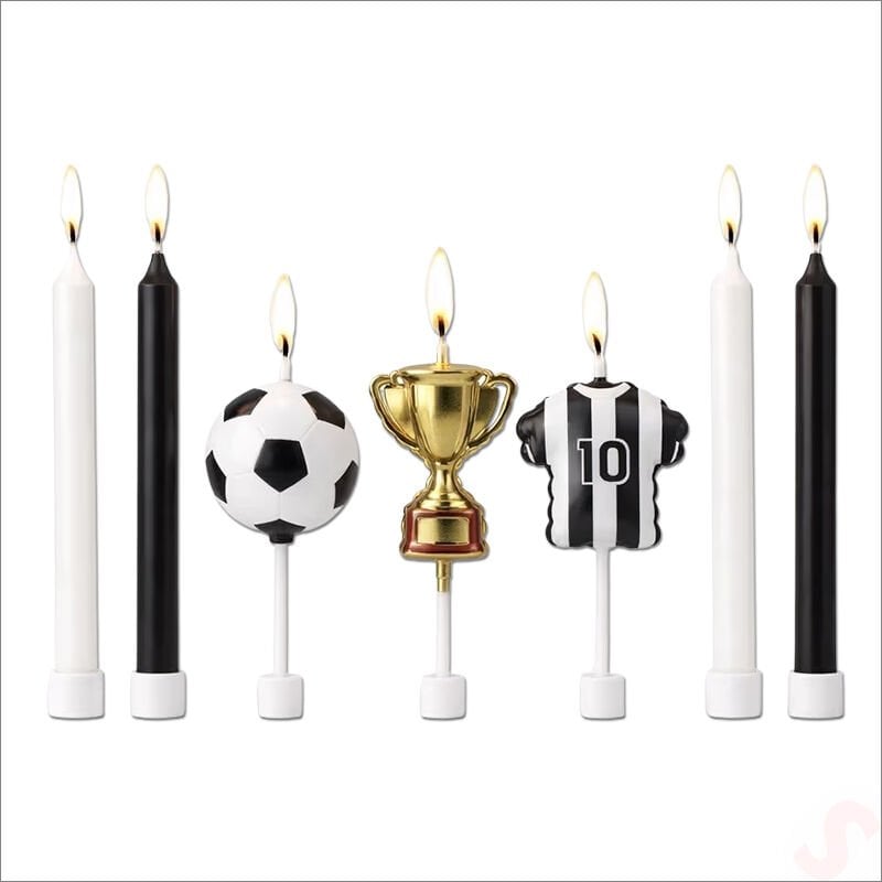 Siyah Beyaz Futbol Temalı 7 Parça Doğum Günü Mum Seti