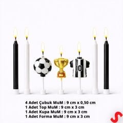 Siyah Beyaz Futbol Temalı 7 Parça Doğum Günü Mum Seti