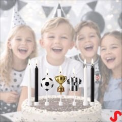 Siyah Beyaz Futbol Temalı 7 Parça Doğum Günü Mum Seti