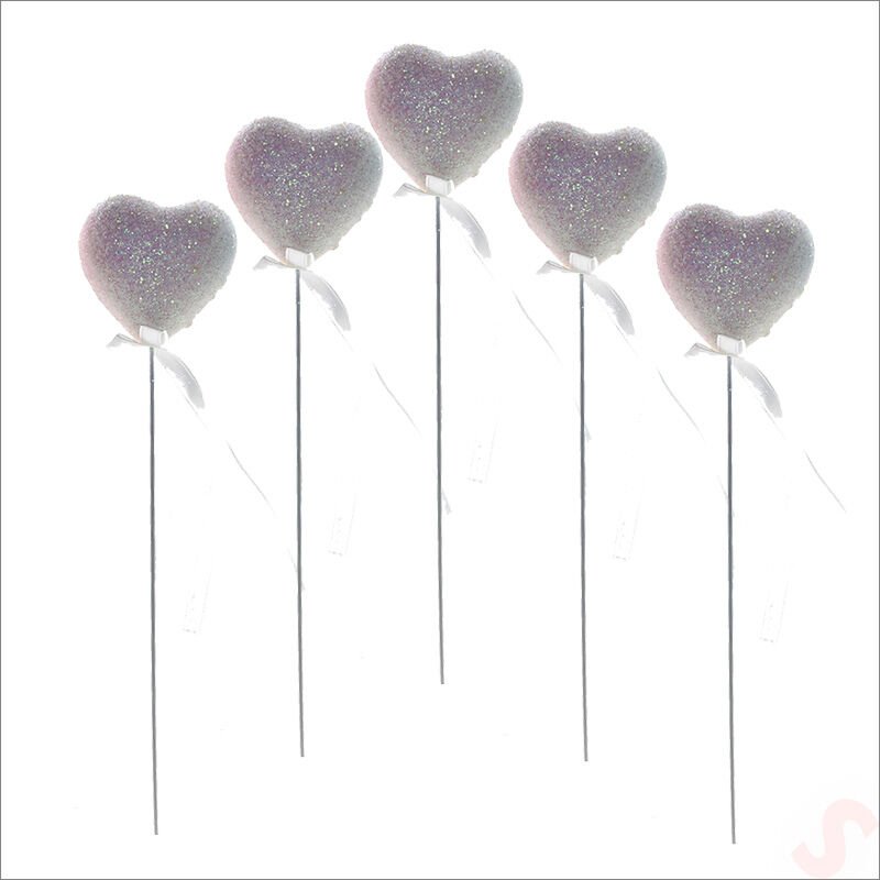 Beyaz Simli Kalp Çubuk, 25 cm x 4,5 cm - 10 Adet