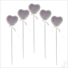 Beyaz Simli Kalp Çubuk, 25 cm x 4,5 cm - 10 Adet