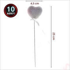 Beyaz Simli Kalp Çubuk, 25 cm x 4,5 cm - 10 Adet