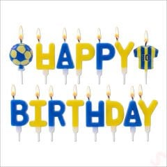 Sarı Lacivert Happy Birthday 15 Parça Doğum Günü Mum Seti
