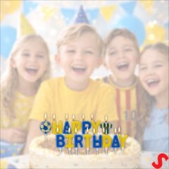Sarı Lacivert Happy Birthday 15 Parça Doğum Günü Mum Seti