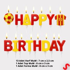 Sarı Kırmızı Happy Birthday 15 Parça Doğum Günü Mum Seti
