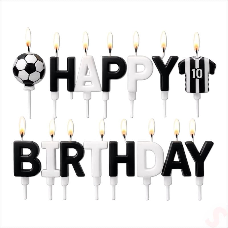 Siyah Beyaz Happy Birthday 15 Parça Doğum Günü Mum Seti