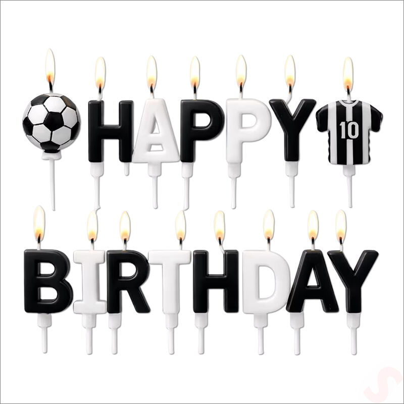 Siyah Beyaz Happy Birthday 15 Parça Doğum Günü Mum Seti